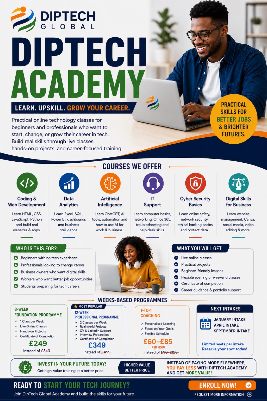 DipTech Academy courses and pricing flyer